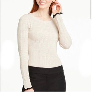 Ann Taylor Ribbed Round Neck Pointelle Sweater Cream size Medium NEW with Tags